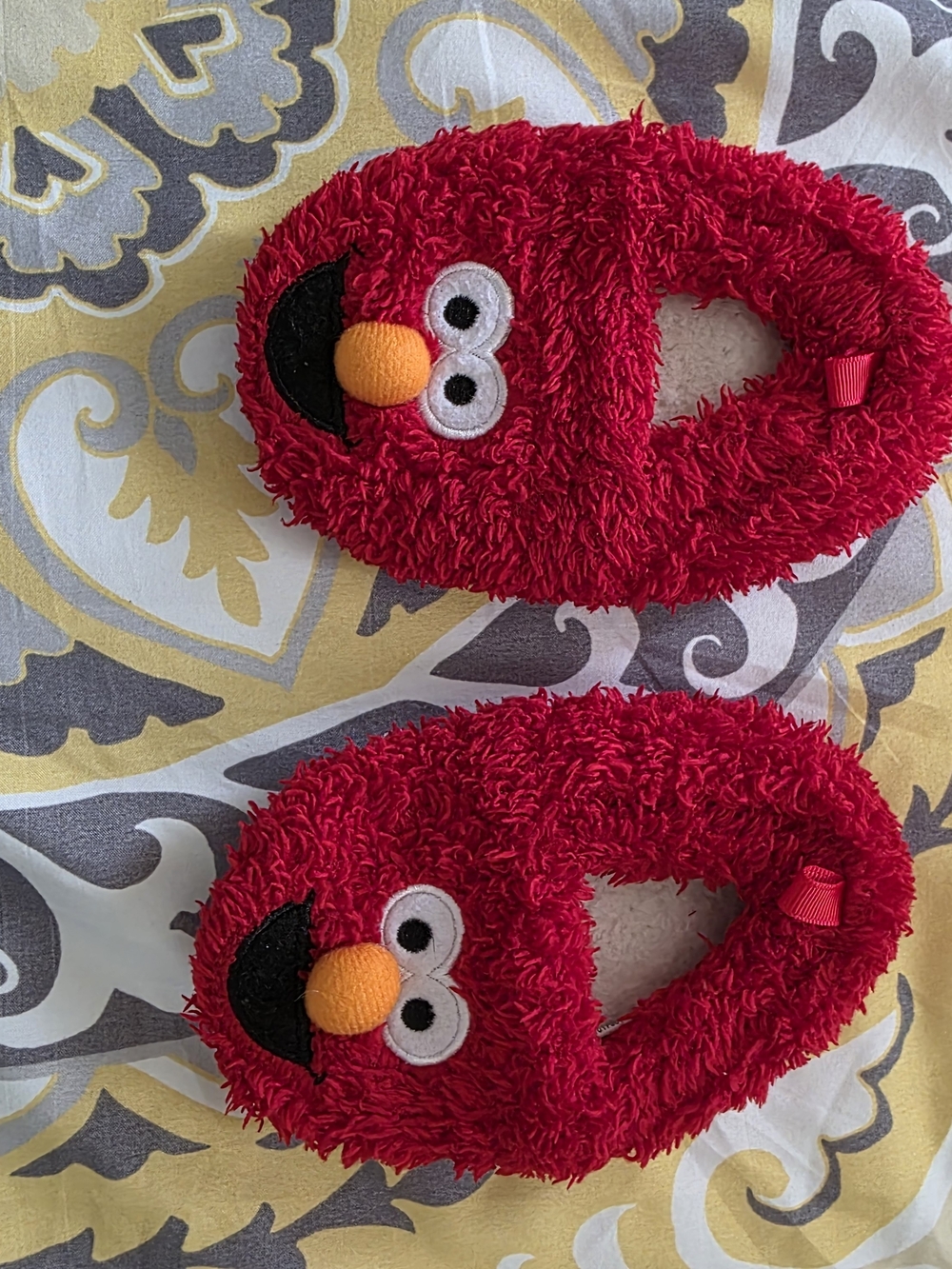 Sesame Street Red Fuzzy Slipper Soles with Polka Dot Grip